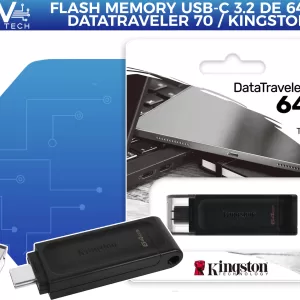 Flash Memory USB-C 3.2 de 64 GB DataTraveler 70 Kingston