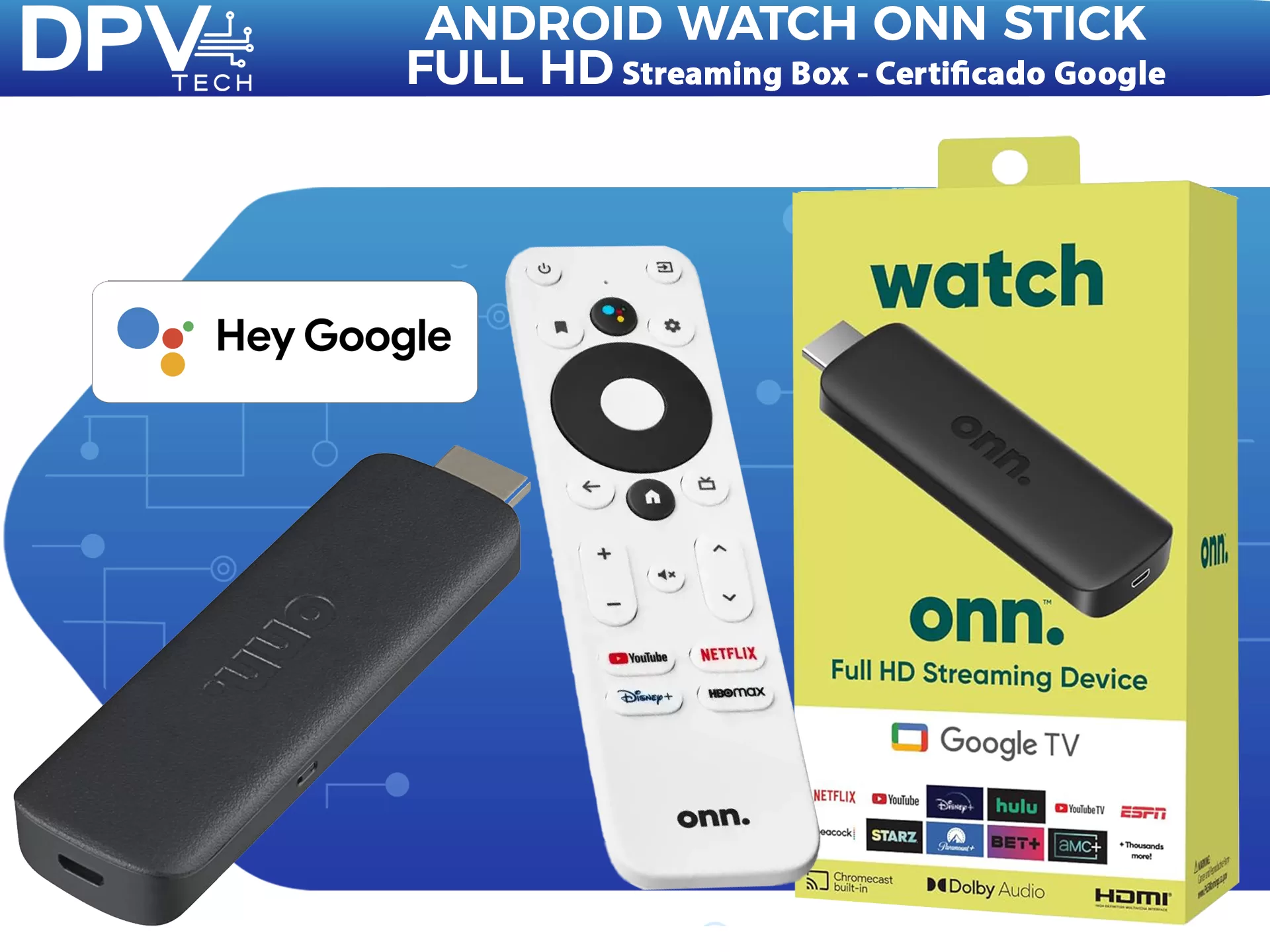 Watch Onn Stick Google TV Android TV Full HD con Chromecast